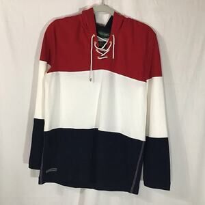 Lauren Jeans Co. RL 100% Cotton Nautical Patriotic Vintage Hoodie Front Lace SM
